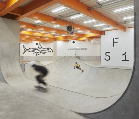 Skateboarding at the F51 indoor skateboard park